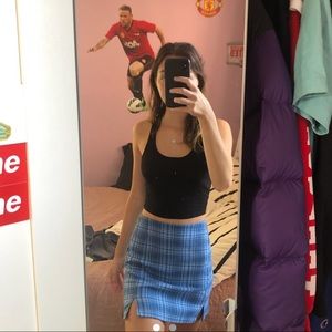 blue plaid skirt